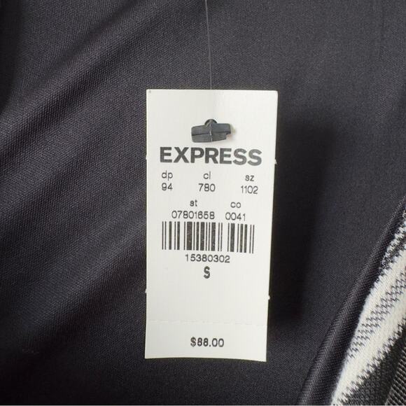 Express Gray and White striped Sheath Midi Dress V-Neck Cap Sleeves zip up slit - Picture 9 of 13